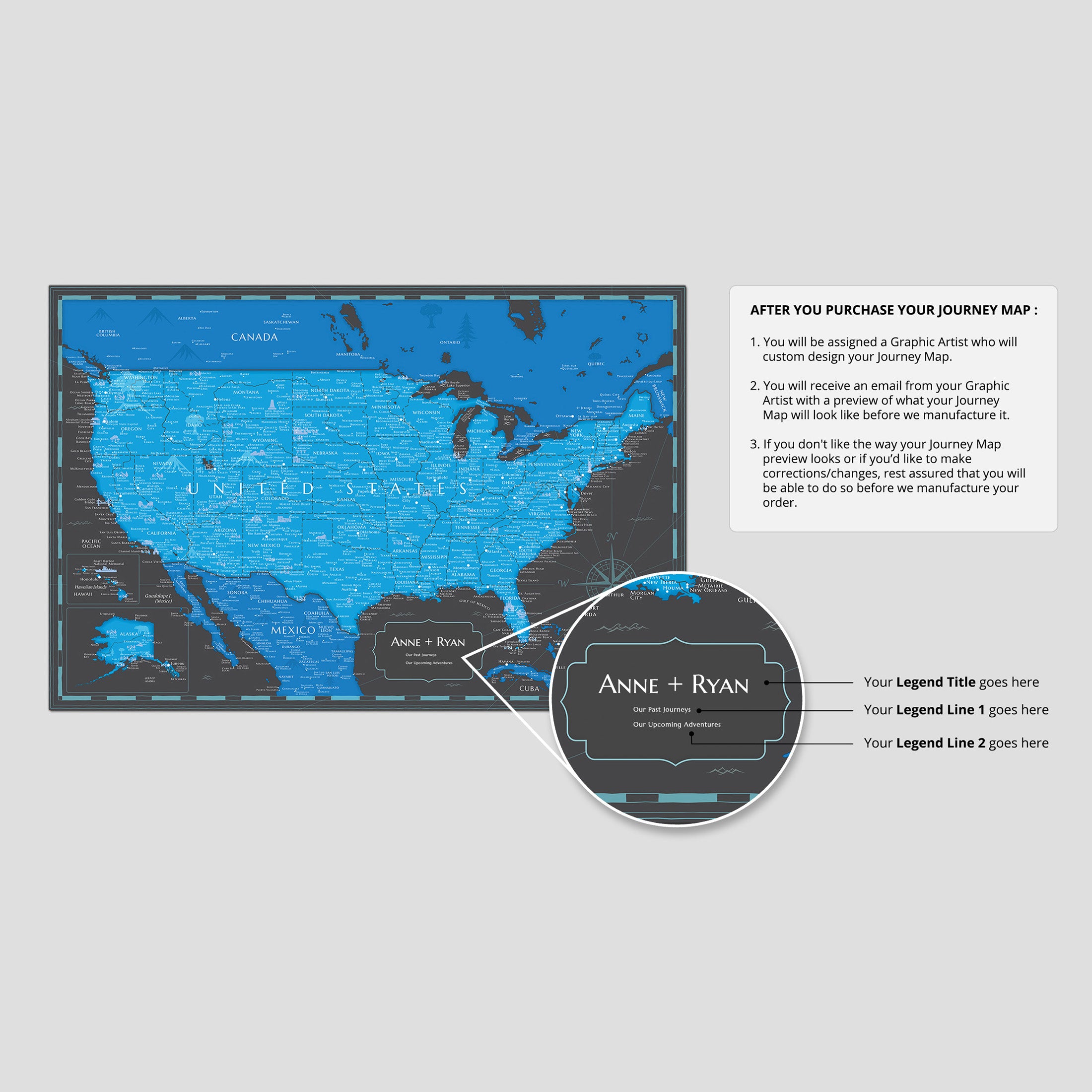 Pinnable USA Journey Map - Modern Blue / Black – Sentigrams