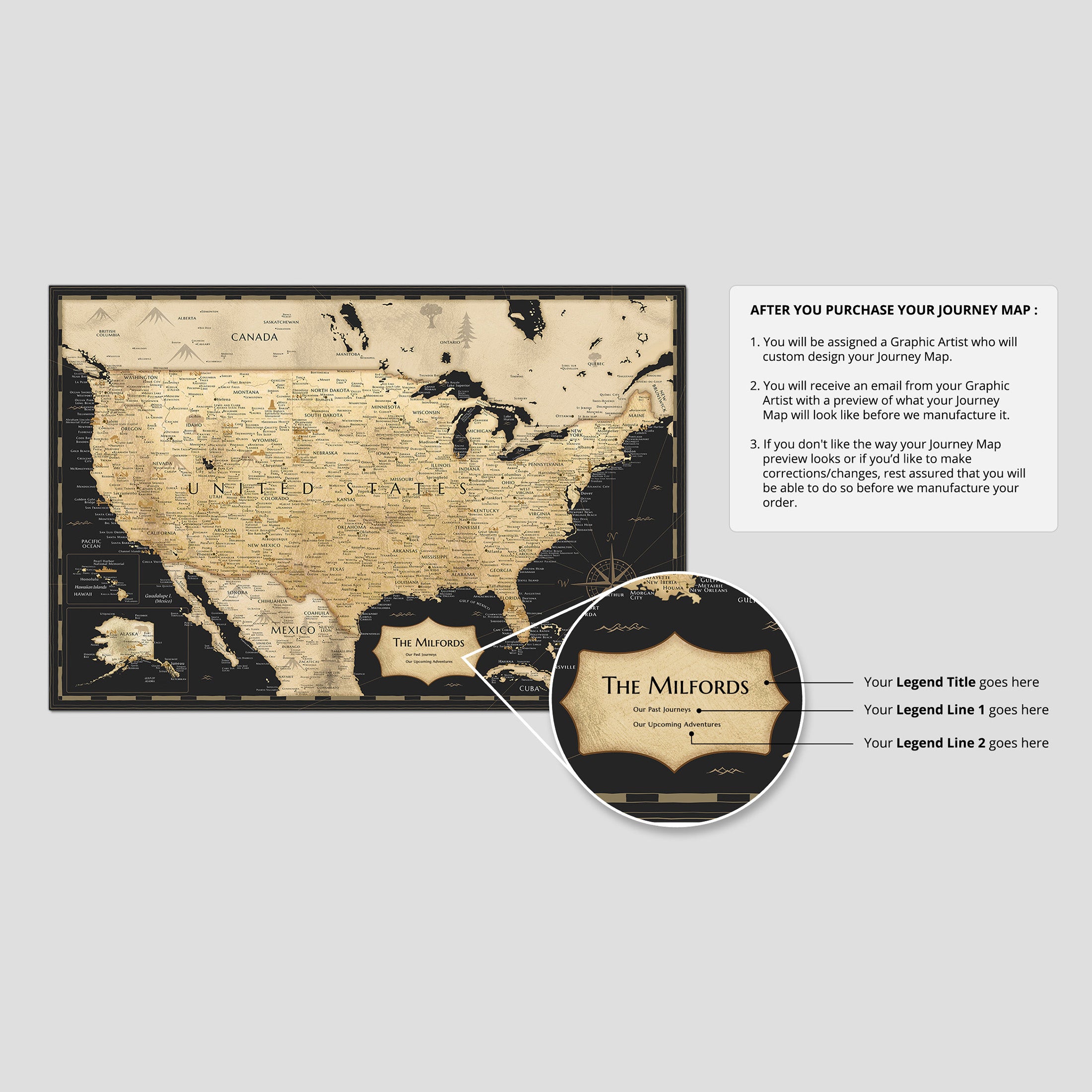 Pinnable USA Journey Map - Carbon Black – Sentigrams