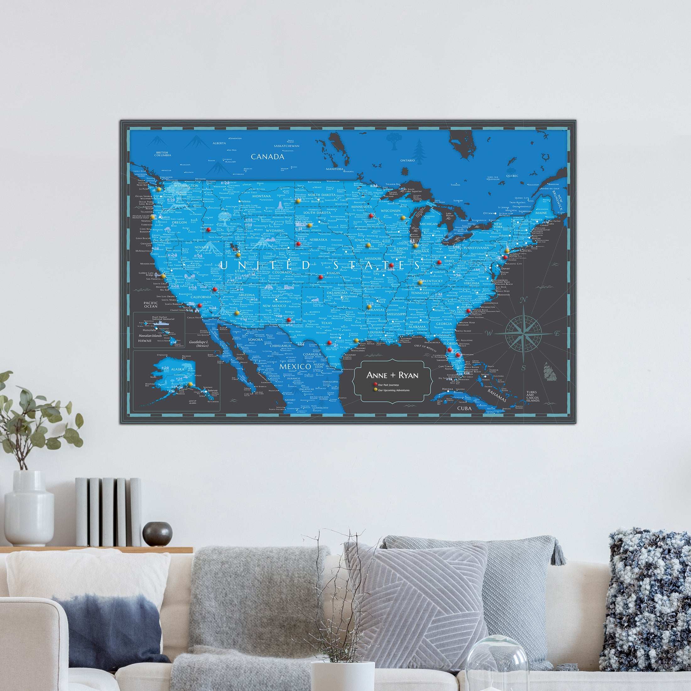 Pinnable USA Journey Map • Modern Blue / Black