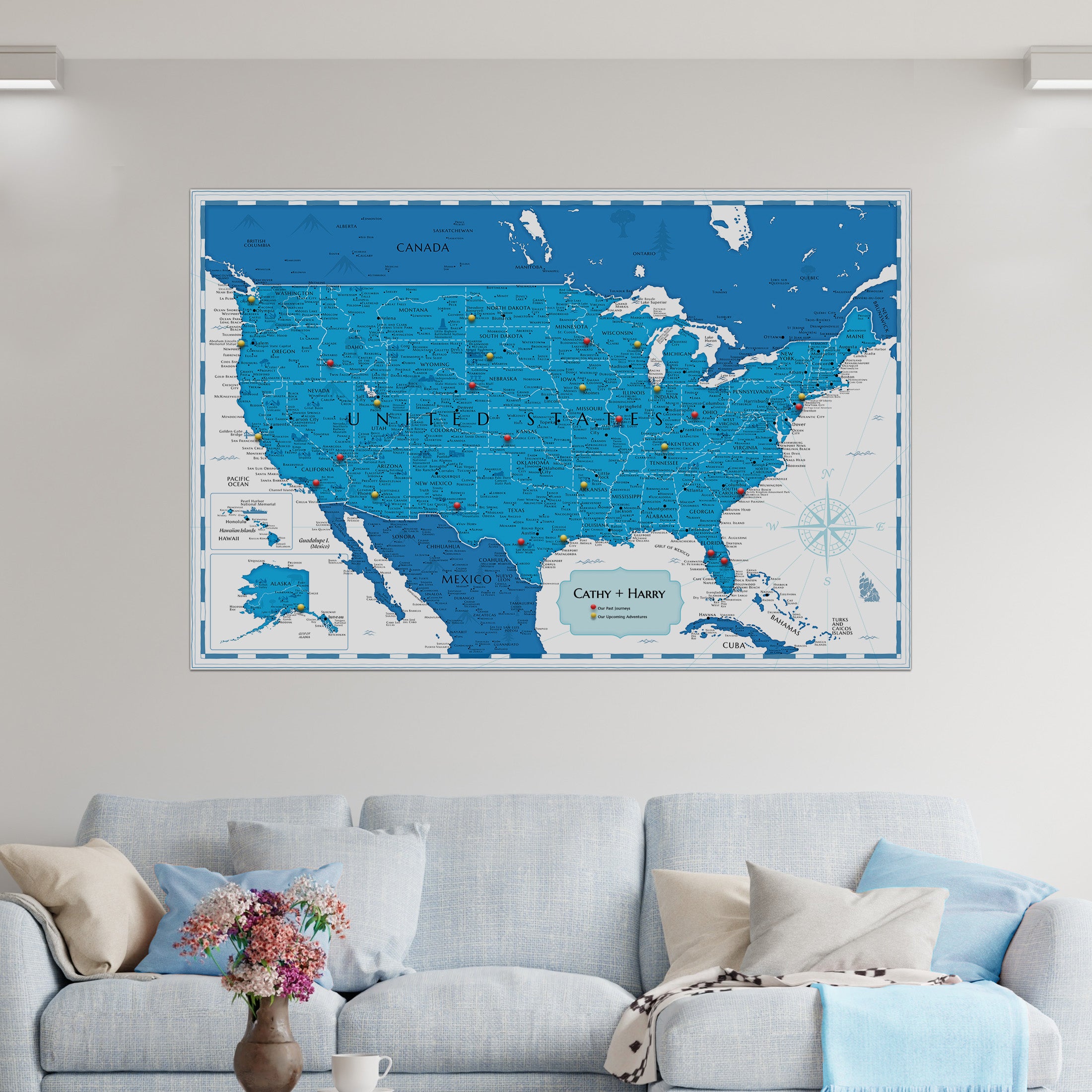 Pinnable USA Journey Map • Modern Blue / White