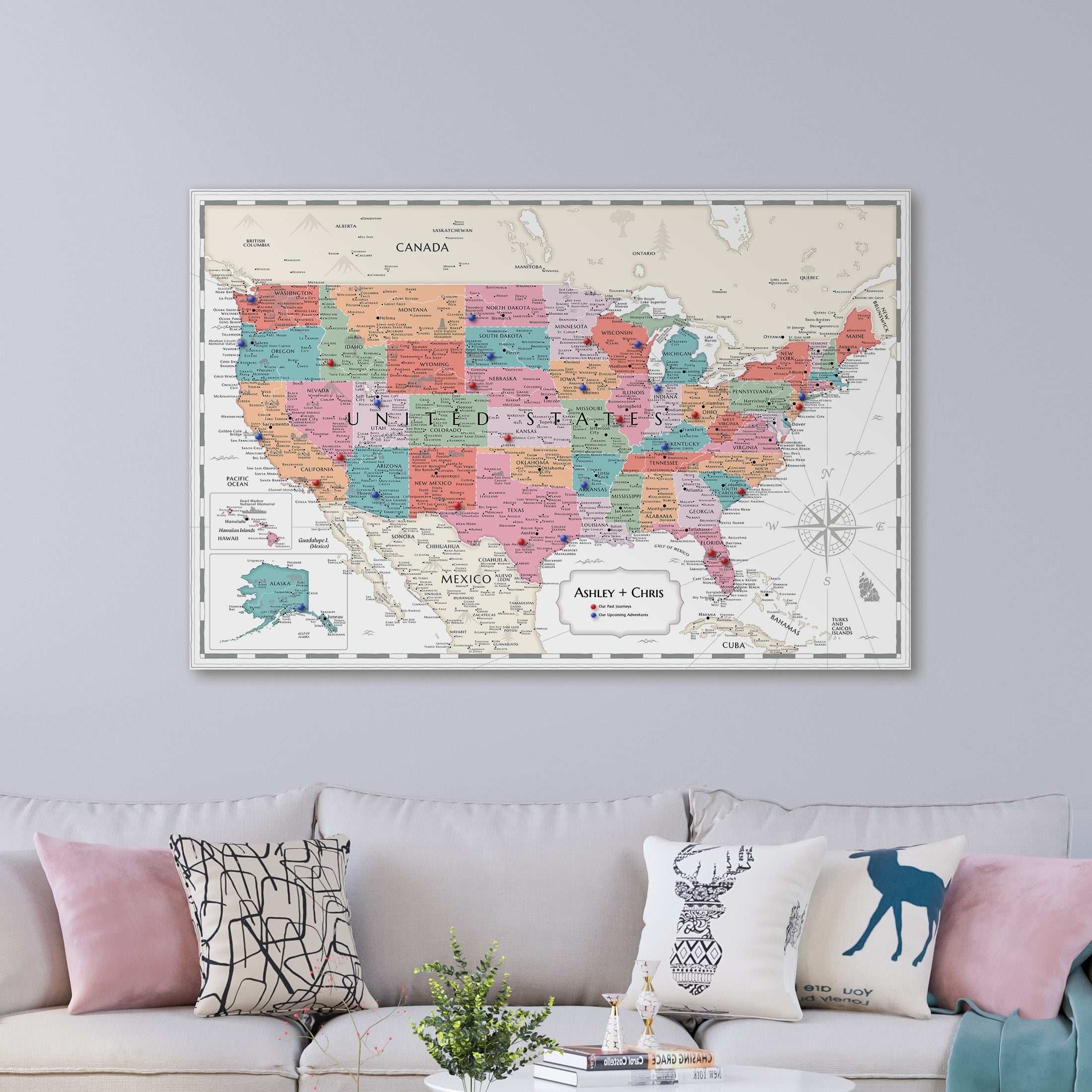 Pinnable USA Journey Map • Multi-Colored