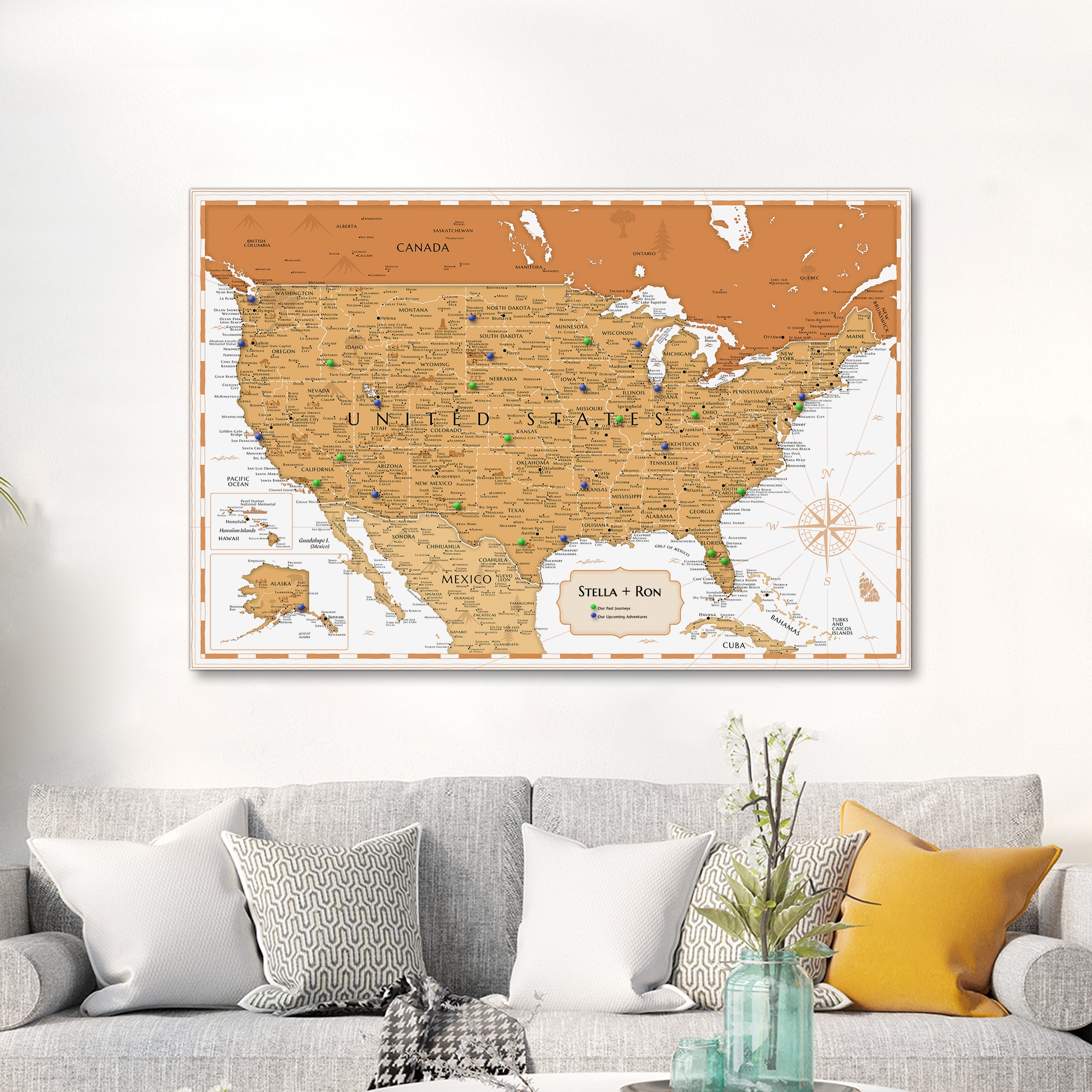 Pinnable USA Journey Map - Modern Orange – Sentigrams