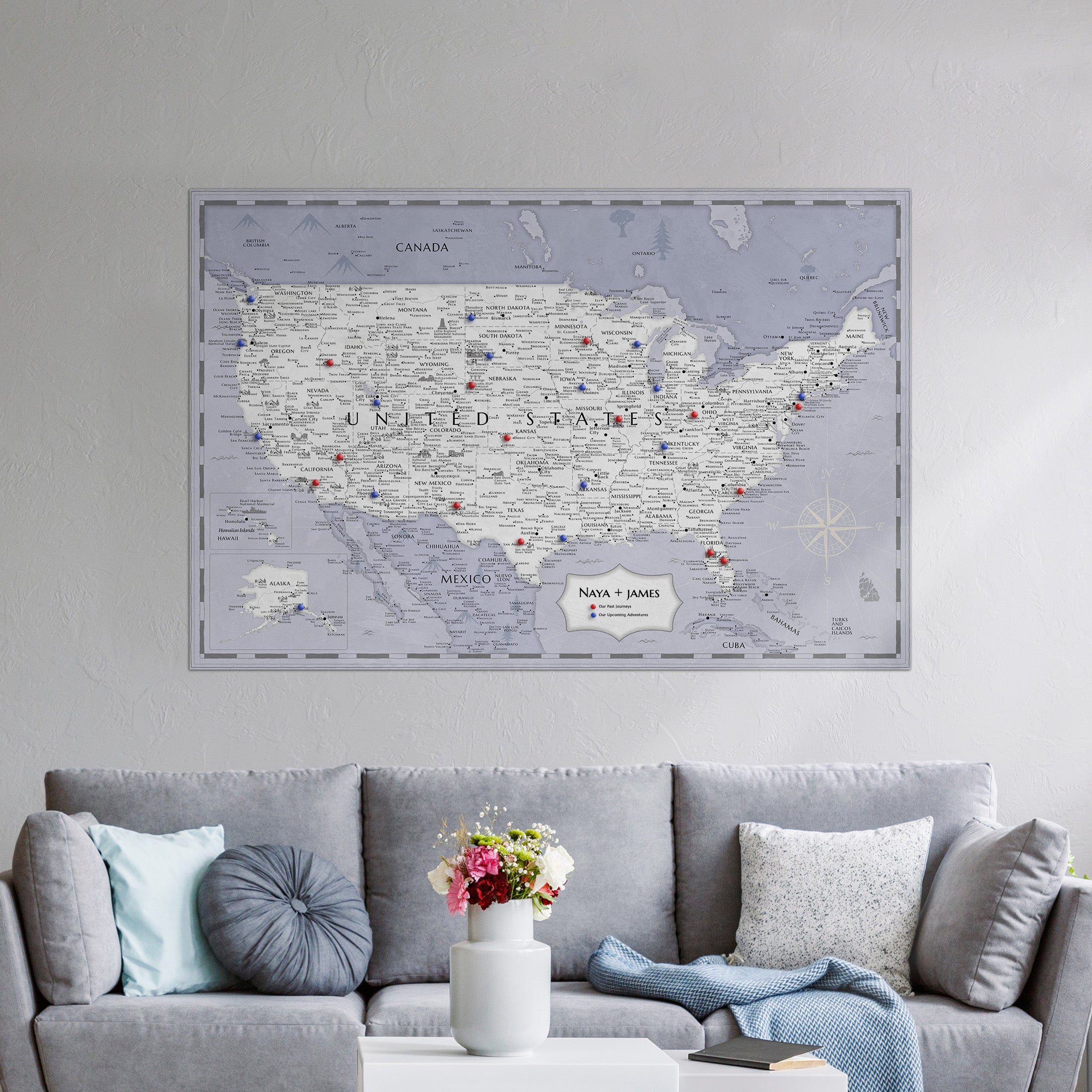 Pinnable USA Journey Map • Vintage Blue