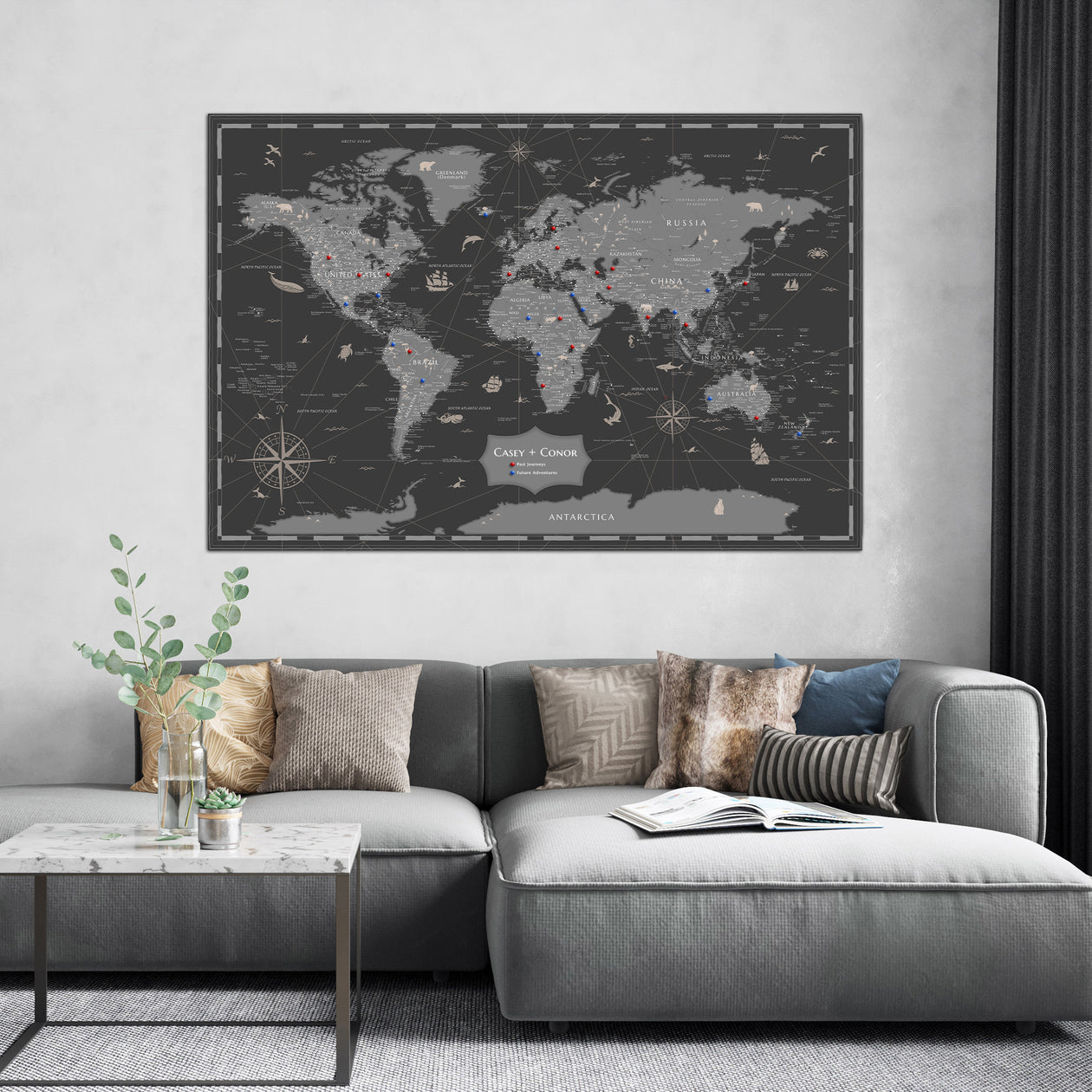 Sacca In Cotone Moon Works Con Mappa Del Mondo - Sport Jogging Gymsac - 37x46 Cm - 12 Litri - Unisex - 4