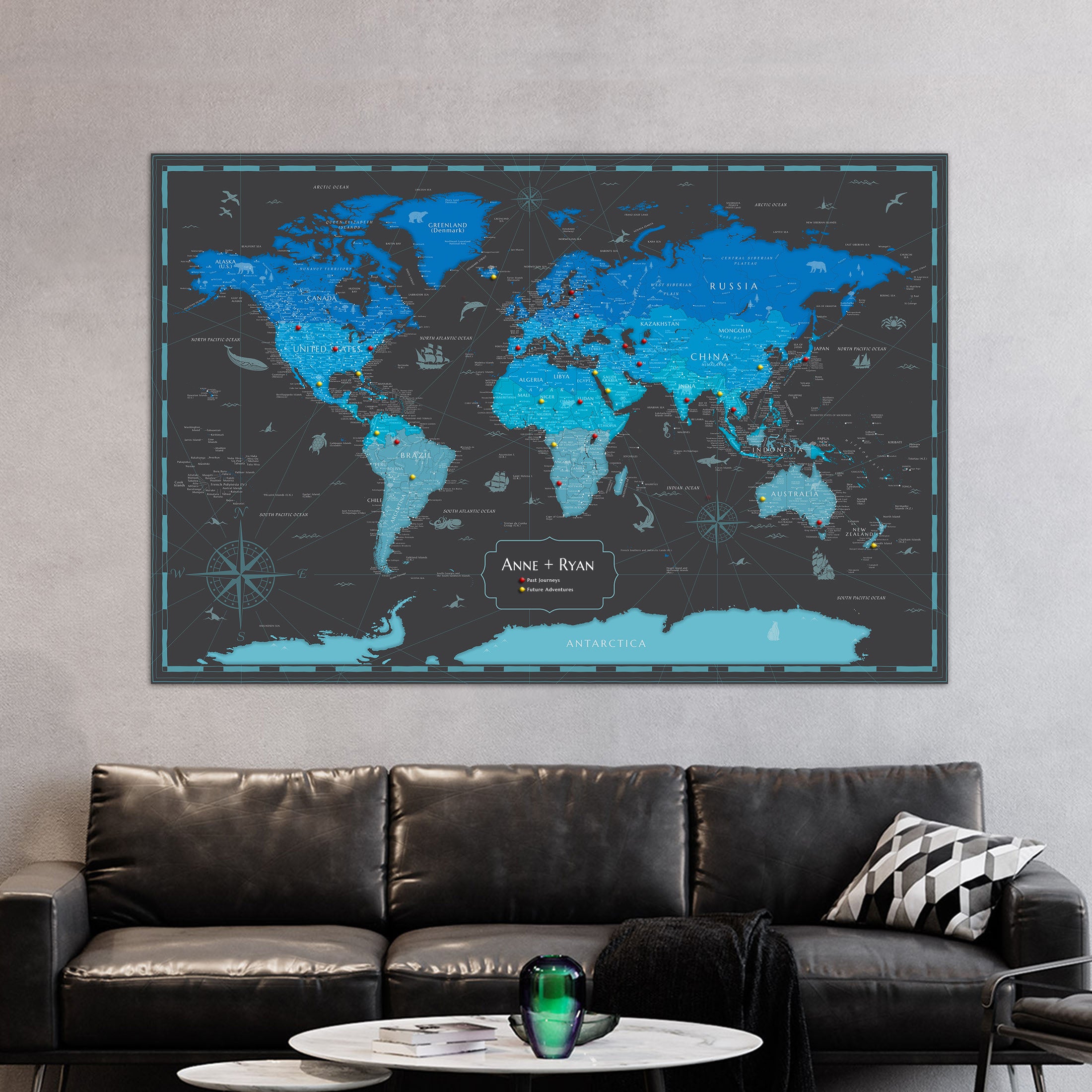 Pinnable World Journey Map • Modern Blue / Black