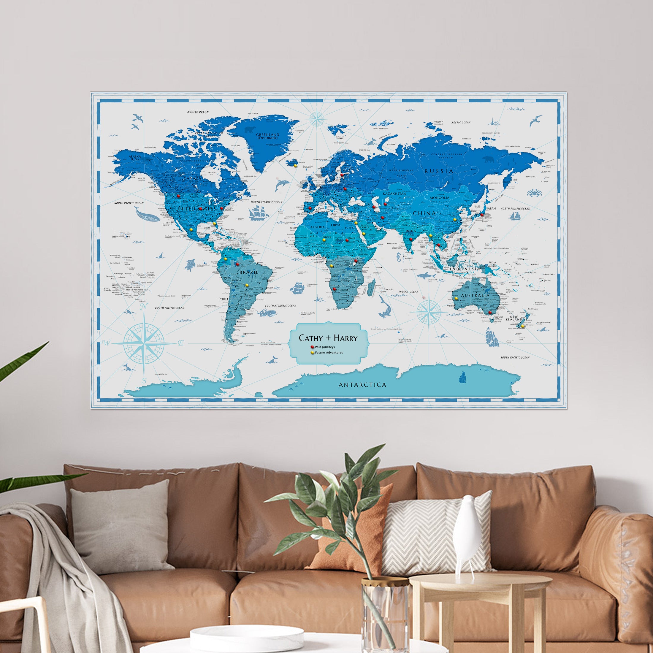 Pinnable World  Journey Map • Modern Blue / White
