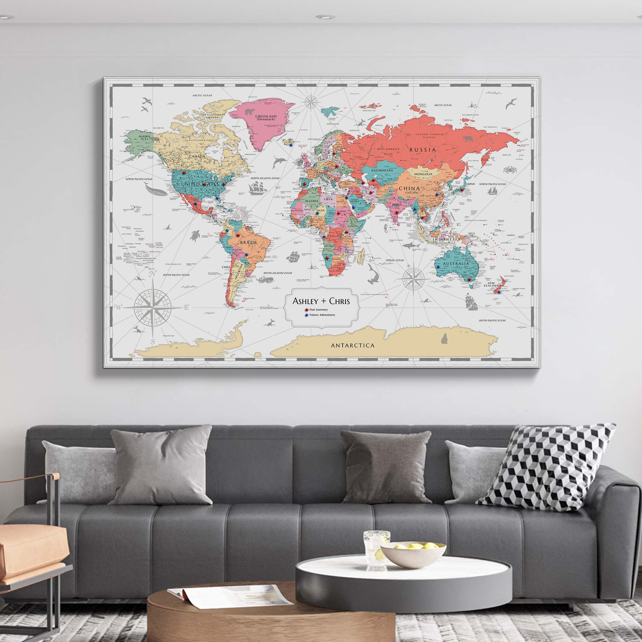 Pinnable World Journey Map • Multi-Colored