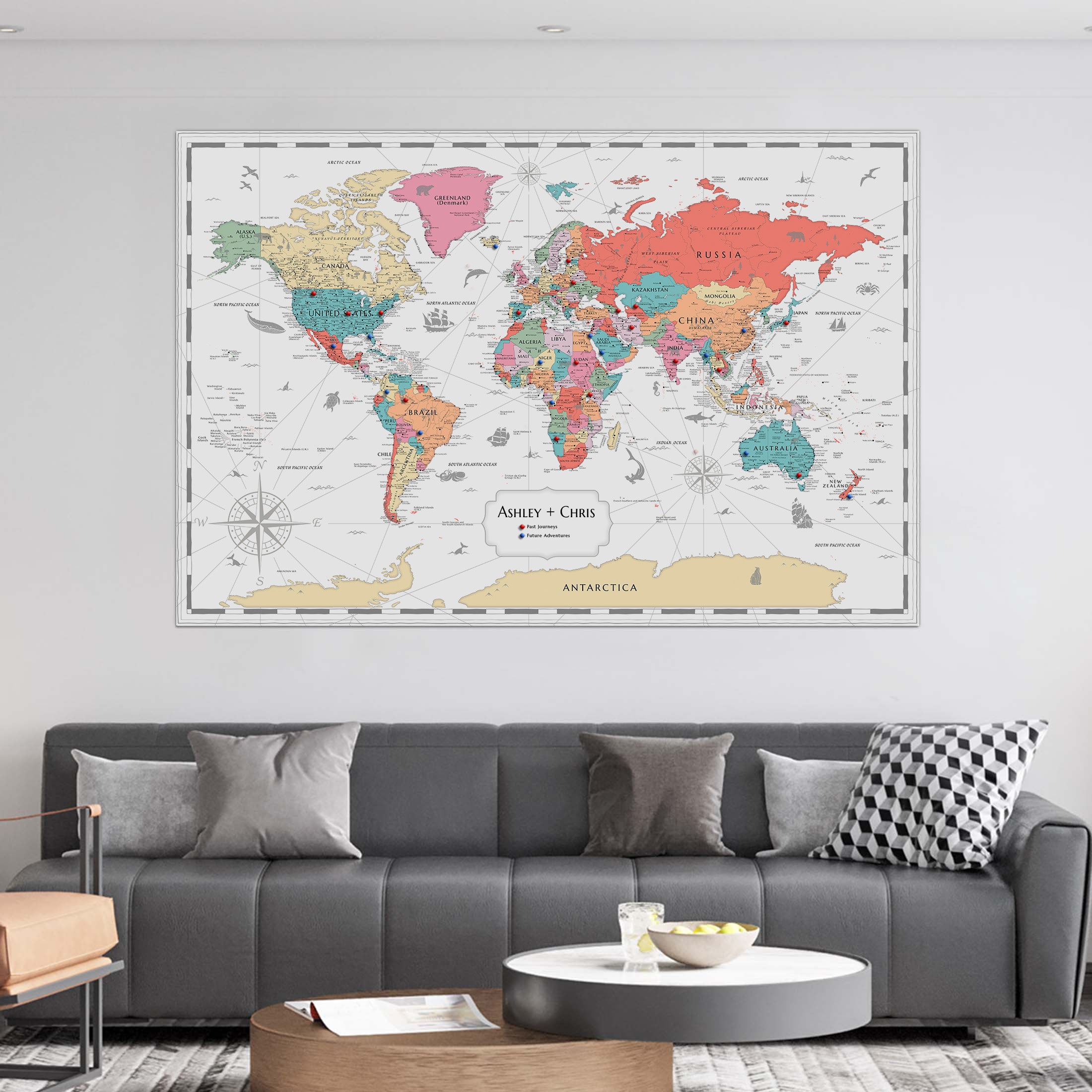 Pinnable World Journey Map • Multi-Colored