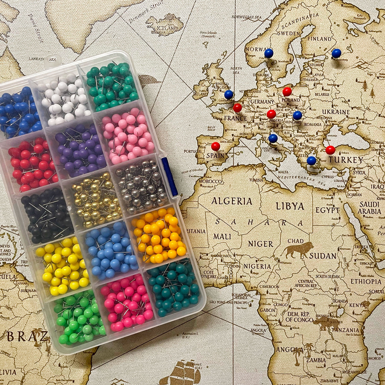 Pearl Map Pins, Colored Map Pins
